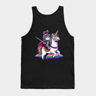 Cute Kawaii Cat Riding Unicorn Rainbow Llama Alpaca Fun RPG Fantasy Game Pet Lover Tank Top